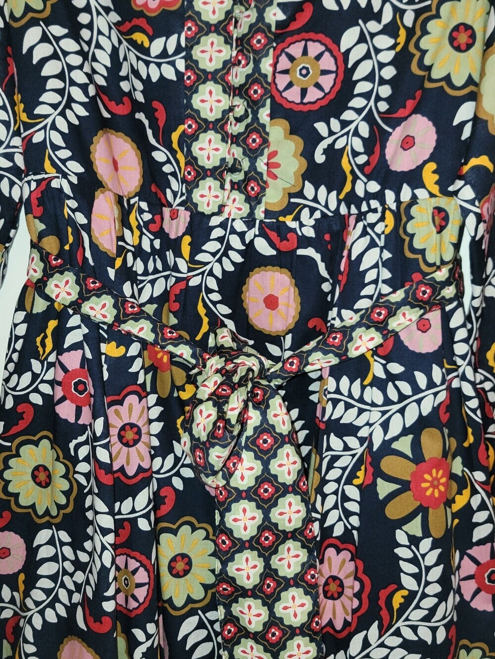BODEN French Navy Opulent Garden Notch Collar Belted Midi Dress 14P - Picture 9 of 15